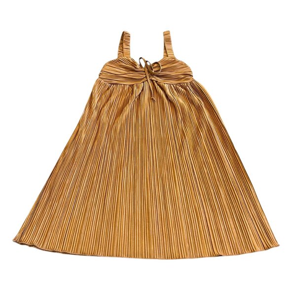 Kirious Copper Pleated Mini Dress Sleeveless Empire Waist Stretch Party Sz Small - Picture 2 of 12